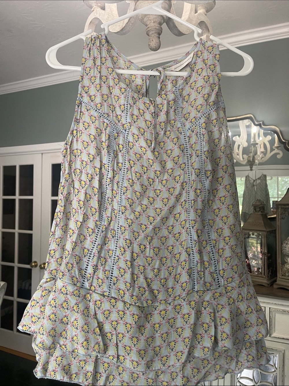 Christopher & Banks Light Blue Floral Ruffle Tank Top